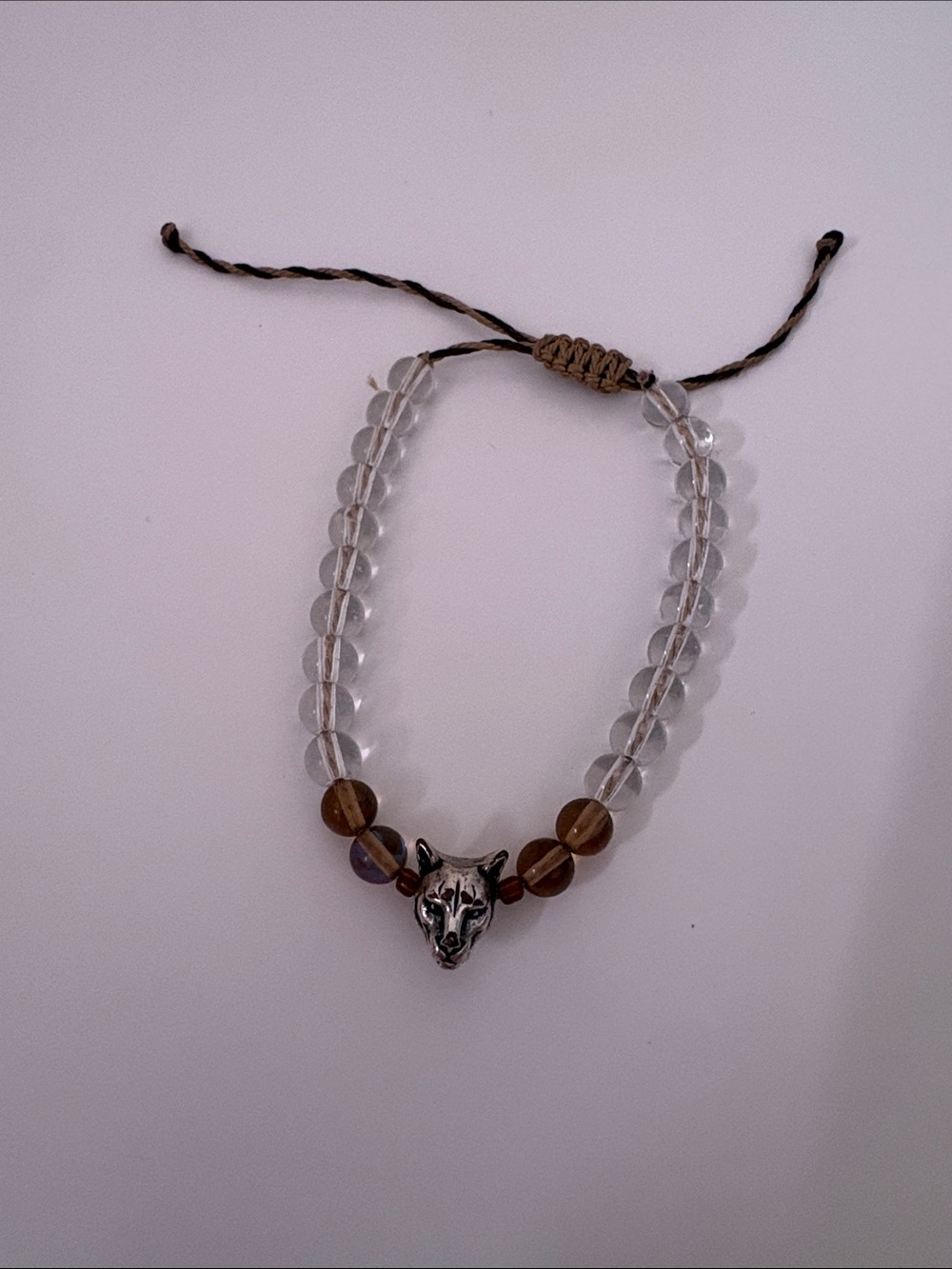 Clear Beaded Wolf Head Bracelet - Unbranded